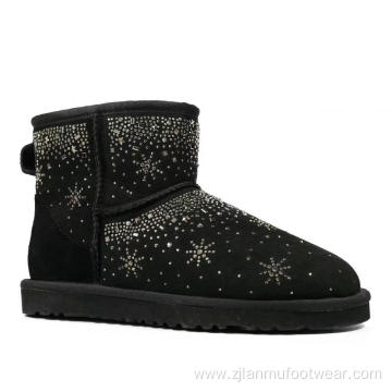 Luxury Rhinestone Genuine Sheepskin Boots